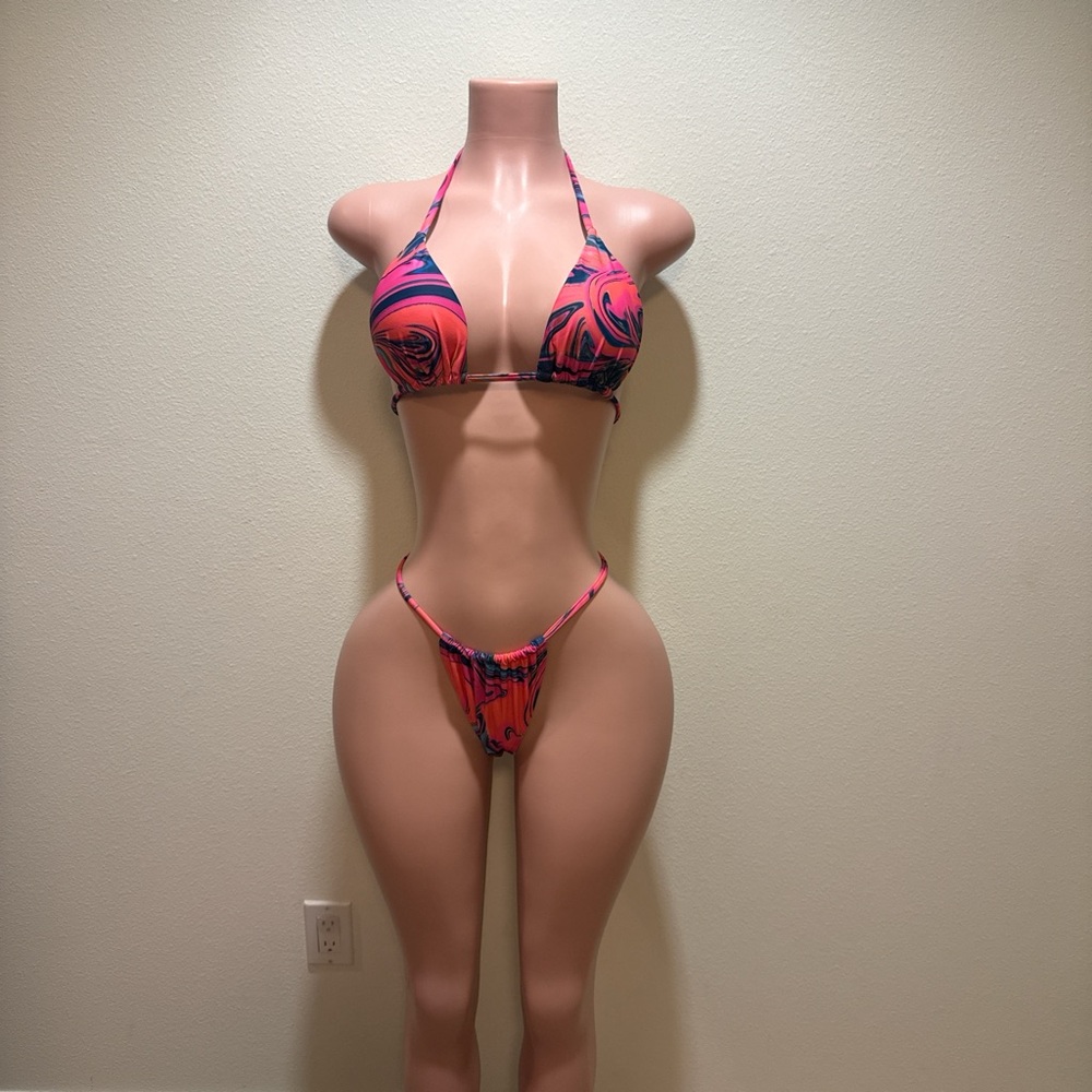 Vibrant Pink and Blue Swirl Bikini Set